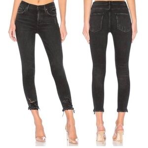 Agolde Sophie High Rise Skinny Crop Temple‎ Washed Black Distressed Jeans